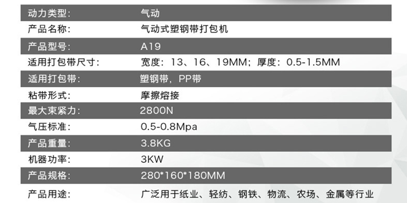 气动打包机参数